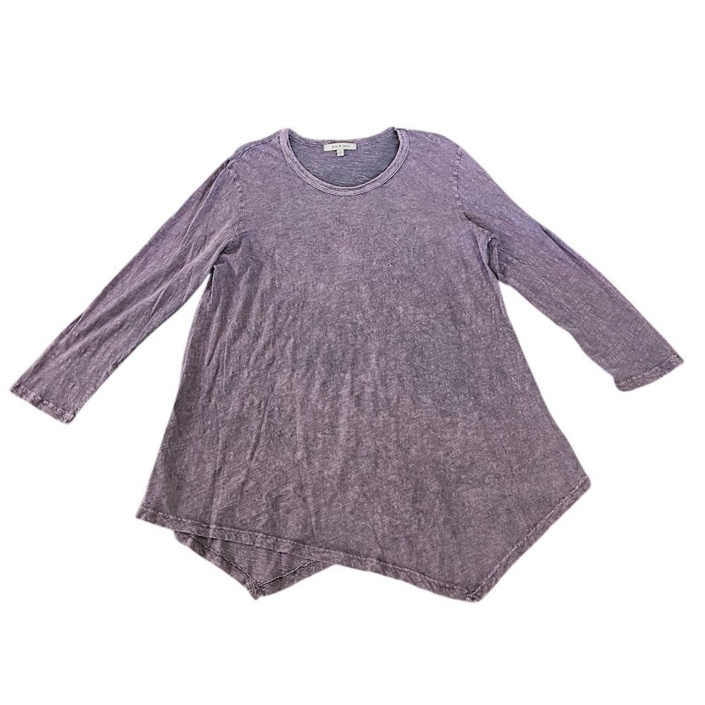 Jess & Jane Women Purple Mineral Wash Cotton Tunic Long Sleeve Large Lagenlook